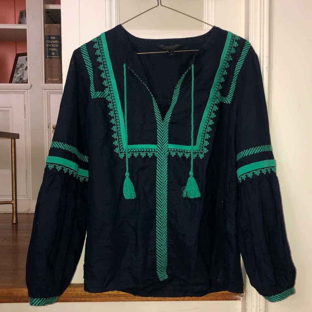 J. Crew Navy/Green Linen Top Size 8